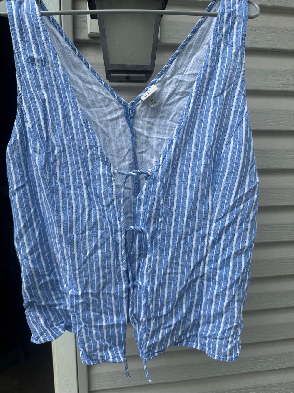 a new day Blue and White Striped Tie-Front Tank Top